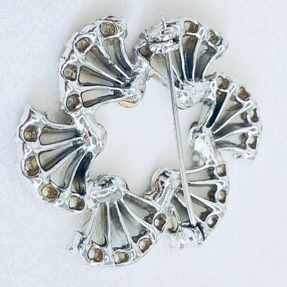 Brooch And Earrings Set Silver Tone With A Swirl Of Aqua Blue Stones - Picture 3 of 5